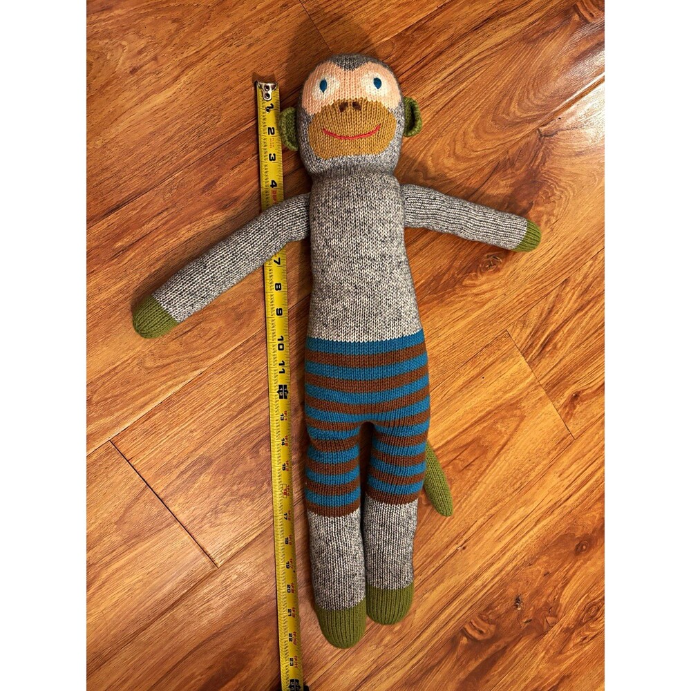 blabla Knit Monkey Stuffed Animal Plush Gray Green Blue Brown 21-22 in Washable